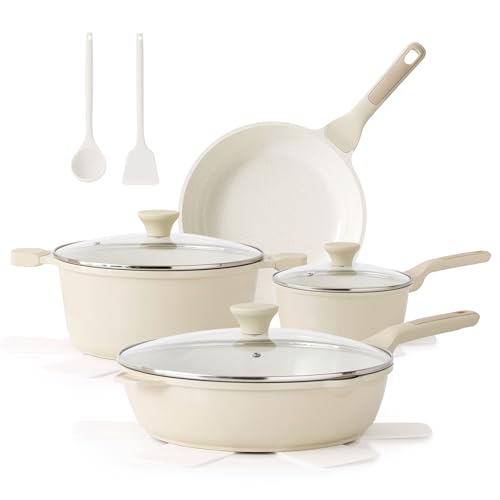 SENSARTE Nonstick Ceramic Cookware Set Large-Size 13-Piece, Healthy Pots and Pans Set, Non-toxic Kitchen Cooking Set with Stay-Cool Handles, PFAS and PFOA Free, Cream White - color: Antique White