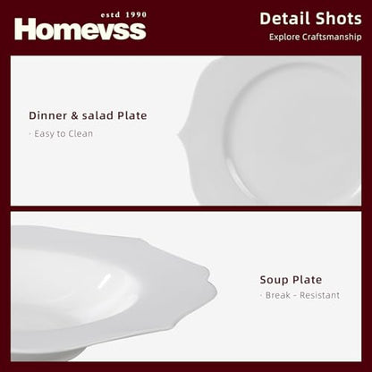 HomeVss, New Bone China Dinnerware Set, Embossed Lotus Design, 20pc Set - color: Lotus, size: Service for 4 - 20pc Set