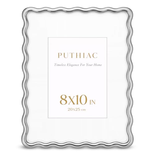 8x10 Wavy Picture Frame, Zinc Alloy Frame, Tempered Glass, Silver | Decorative wave profile with included 5x7 mat, ideal for family photos, portraits, art prints, and modern home décor - color: Silver, size: 8x10