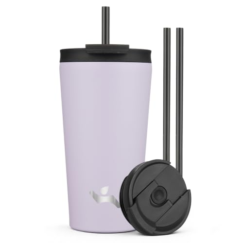 Konokyo 18 oz Insulated Tumbler Water Bottle with Straw Lid, Taro | Stainless steel insulated tumbler for coffee, water and iced drinks; spill-proof lid, 2 straws, cup-holder friendly - color: Taro, size: 18 Ounces