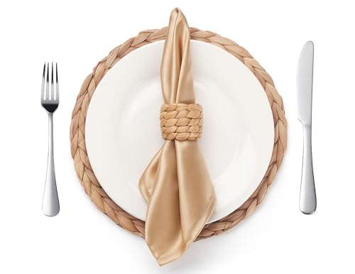 Napkin Rings Set of 4, Handmade Water Hyacinth Boho Napkin Rings, Anillos para Servilletas De Tela, Rustic Farmhouse Napkins Holder for Elegant Table Decoration, Christmas Table Decor, Wedding Decor