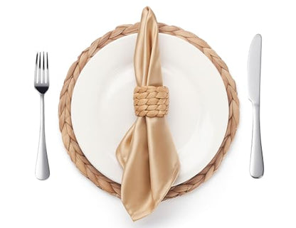 Napkin Rings Set of 4, Handmade Water Hyacinth Boho Napkin Rings, Anillos para Servilletas De Tela, Rustic Farmhouse Napkins Holder for Elegant Table Decoration, Christmas Table Decor, Wedding Decor