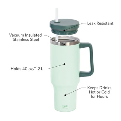 Glad Pioneer Stainless Steel Tumbler with Lid and Straw - Double Walled Insulated Cup with Handle - Leak Resistant & Cup Holder Compatible, Drinks Stay Cold All Day, 40oz, Green - color: Green, size: 40 Ounces