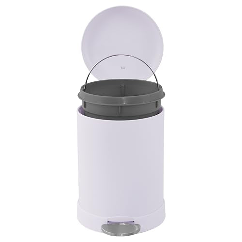 Glad Small Trash Can, 1.2 Gallon | Round Stainless Steel Garbage Bin with Soft Close Lid & Step Foot Pedal | Metal Waste Basket with Removable Inner Bucket, Lavender - color: Lavender