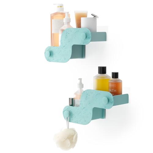 Umbra Nami Shower Caddy, Adhesive No Drill Bathroom, Set of 2, Ocean Blue | Waterproof construction, integrated drainage, rust-free, holds 6 lbs - color: Ocean Blue