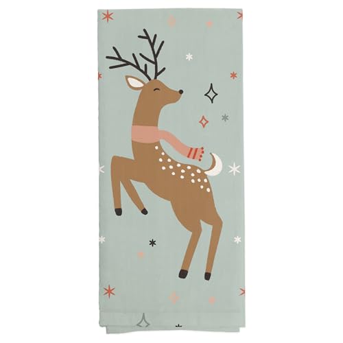 Boston International Dish Towel Set of Two Cotton Tea Towels, 28" x 18", Dancing Deer - color: Dancing Deer