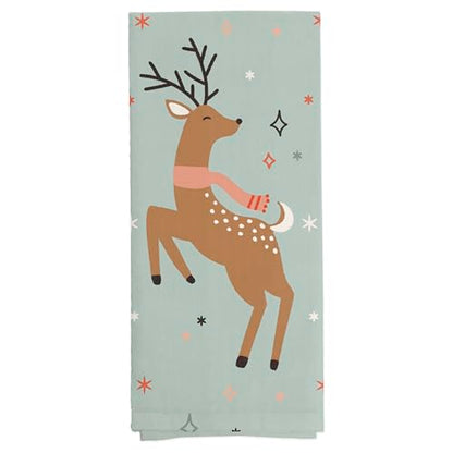 Boston International Dish Towel Set of Two Cotton Tea Towels, 28" x 18", Dancing Deer - color: Dancing Deer