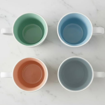 12oz White Ceramic Coffee Mugs, Set of 4 | Pastel glazed interior, wide handles, for latte, tea & cocoa, microwave & dishwasher safe