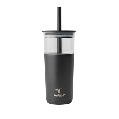 REDUCE Aspen - 20oz Vacuum Insulated Glass Tumbler - Extra Wide Straw & Lid | Keeps drinks cold for 12 hours, ideal for iced coffee, smoothies & boba, dishwasher safe, soft base - color: Phantom