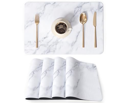QIYI PU Leather Placemats Set of 4, 12"x18" Waterproof Table Mats, Marble | Faux Leather, Heat Resistant, Anti Slip, Wipeable Place Mats for Kitchen Dinning, Party Table Décor, White Marble - color: White Marble, size: Set of 4