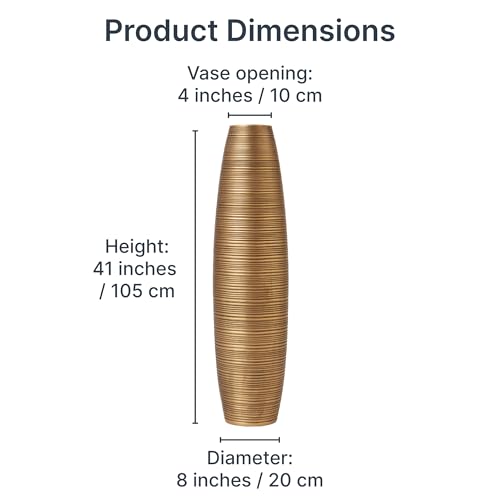 LEEWADEE Large Floor Vase – Handmade Flower Holder Made of Wood, Sophisticated Vessel for Decorative Branches and Dried Flowers, 43 inches, Golden | Decorative Vase for Living Room, for Branches & Dried Herbs. Stronger than ceramic, without water. Bohemia