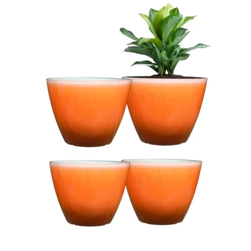 Vanslogreen Plant Pots for Indoor Outdoor Plants, Pack of 4 Plastic Flower Pots with Drainage Holes and Saucers, 8 Inch Glazed Planters for Indoor Plants Office Home Decor (Orange, 4pcs) - color: Orange, size: 4pcs