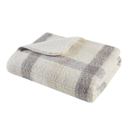 Woolrich Sherpa Whipstitch Throw Blanket 50x60 Plaid Soft Couch | Lightweight comfort for layering, Sofa ready accent for lodge rooms, Fringe edge adds texture, Easy care, OEKO-TEX certified - color: Natural
