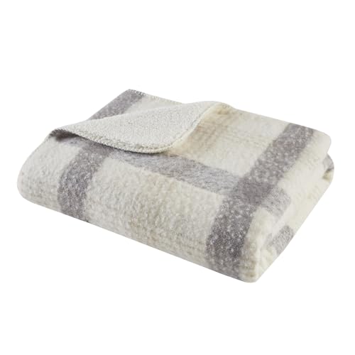 Woolrich Sherpa Whipstitch Throw Blanket 50x60 Plaid Soft Couch | Lightweight comfort for layering, Sofa ready accent for lodge rooms, Fringe edge adds texture, Easy care, OEKO-TEX certified - color: Natural