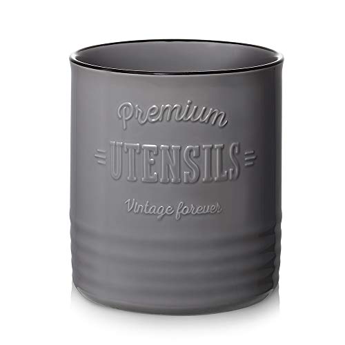 DOWAN 7.2″ Extra Large Kitchen Utensil Holder - Farmhouse Utensil Holder for Countertop - Ceramic Utensil Crock with Protection Cork Mat - Kitchen Decor & Housewarming Gift (Grey) - color: Grey