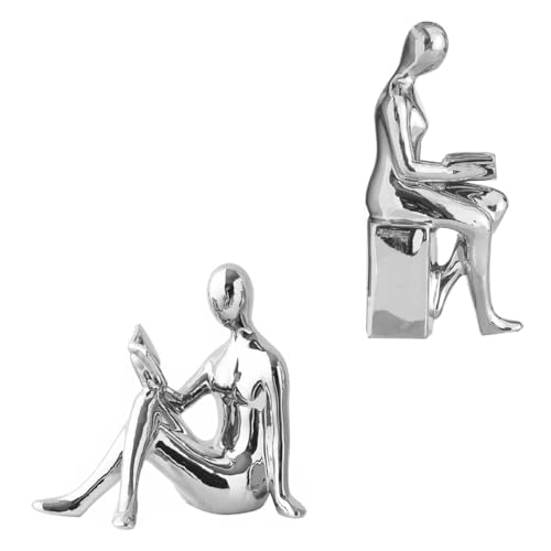 LIFKOME Art Decor Bookends Ceramic Reader Decoration Abstract Figurine Decoration for Bookshelf