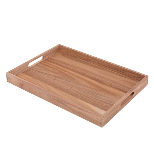 Wooden Serving Tray with Handles (17 Inches) – Decorative Serving Trays Platter for Breakfast in Bed, Lunch, Dinner,Ottoman, Appetizers, Patio, BBQ,Coffee Table, Party (Acacia) - color: Acacia
