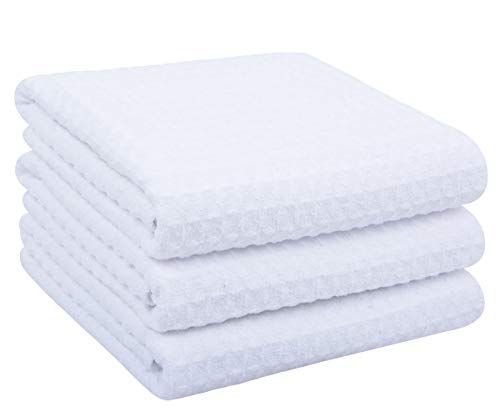 Microfiber Dish Towel Kitchen Sublimation Waffle Towels 3 Pack | 16X24 Inch, White, Cleaning Cloth, Quick Drying, Decorative Hand Towel Set, Bathroom Cooking Baking - color: White X 3, size: 3 pack