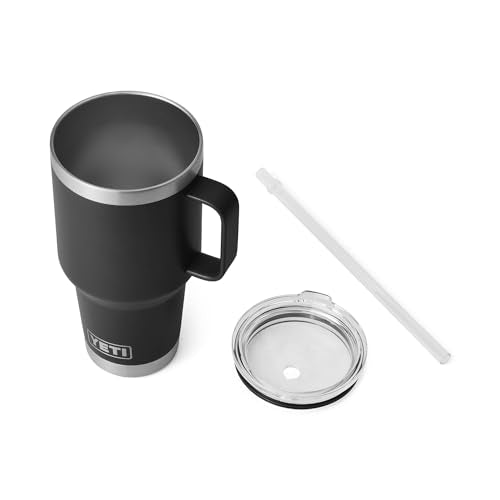 YETI Rambler 35 oz Tumbler with Handle and Straw Lid, Travel Mug Water Tumbler, Vacuum Insulated Cup with Handle, Stainless Steel, Black - color: Black, style: 35oz