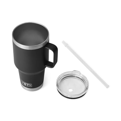 YETI Rambler 35 oz Tumbler with Handle and Straw Lid, Travel Mug Water Tumbler, Vacuum Insulated Cup with Handle, Stainless Steel, Black - color: Black, style: 35oz