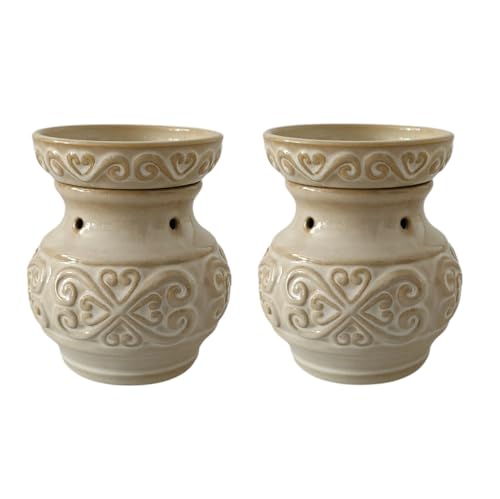 Hosley 2-Pack 5" High Cream Ceramic Electric Warmer. Ideal Gift for Wedding Spa Aromatherapy. Use with Wax Melts Cubes and Fragrance Oils. - color: Cream*2