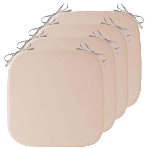 AddGrace Memory Foam Chair Cushions for Dining Chairs Set of 4 Light Pink | 17.5"x17.5"x1.5", with Ties and Non Slip Bottom, Washable Cover, Soft and Skin-friendly Fabric, for Kitchen Dining Room - color: Light Pink