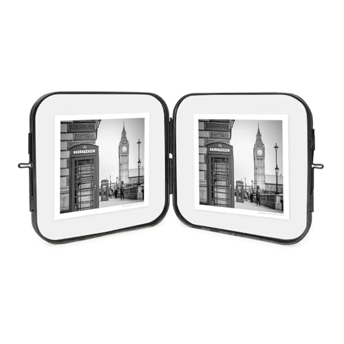Isaac Jacobs 4x4 Black Double-Sided Metal Floating Photo Frame w/ClaspLock | Double-Sided Round-Edged Brass & Glass Metal Floating Picture Frame Locket Closure, Tabletop (4x4, Black) - color: Black, size: 4x4