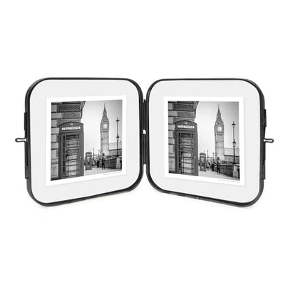 Isaac Jacobs 4x4 Black Double-Sided Metal Floating Photo Frame w/ClaspLock | Double-Sided Round-Edged Brass & Glass Metal Floating Picture Frame Locket Closure, Tabletop (4x4, Black) - color: Black, size: 4x4