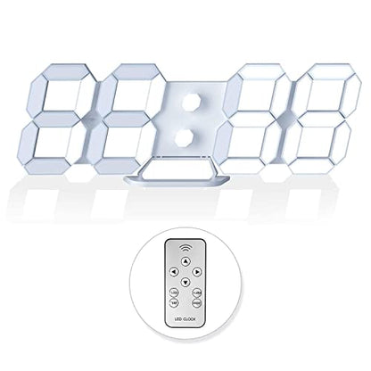 EDUP HOME® 3D LED Digital Wall Clock with Remote Control, 9.7 Inch, White | Desk Alarm Clock with Night Light, Adjustable Brightness, 12/24H, Time, Date & Temperature for Home or Office - color: Cool Lights 9.7" Led Clock + White Design