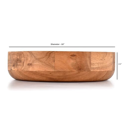 Kimona Salad Bowl Acacia Wood Wooden Bowl for Food, Fruits, Salads and Tableware Decoration for Gifts (10" x 10" x 2.5")