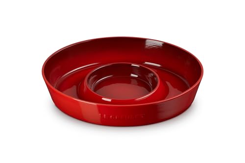 Le Creuset Stoneware Signature Oval Chip and Dip Platter, 13", Cerise - color: Cerise