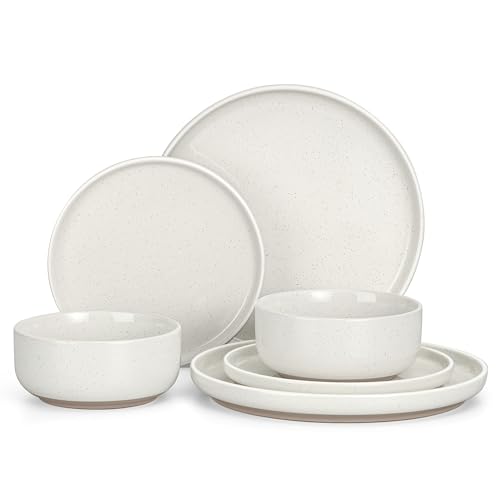 HaWare Dinnerware Sets, 6-Piece Plates and Bowls Set for 2, Milky White - color: Speckled Milky White, size: 6pcs for 2