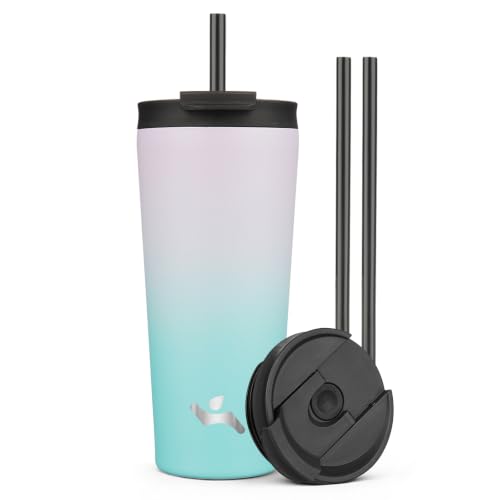 Konokyo 22 oz Insulated Tumbler Water Bottle with Straw Lid, Lavender Green | Stainless steel insulated tumbler for coffee, water and iced drinks; spill-proof lid, 2 straws, cup-holder friendly - color: Lavender Green, size: 22 Ounces