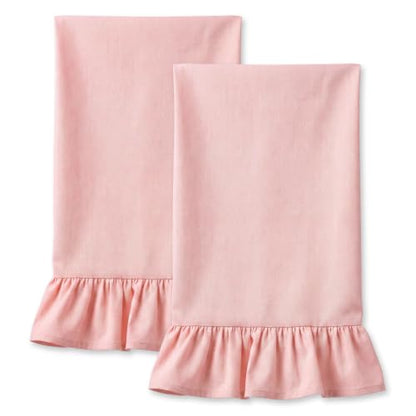 HunnmingRe Light Pink Kitchen Towels Set of 2, 100% Cotton Retro Ruffled Dish Towels 18"x28" Absorbent Tea Cloths for Farmhouse Charm, Drying Dishes, Entertaining Guests - color: Light Pink, style: Retro