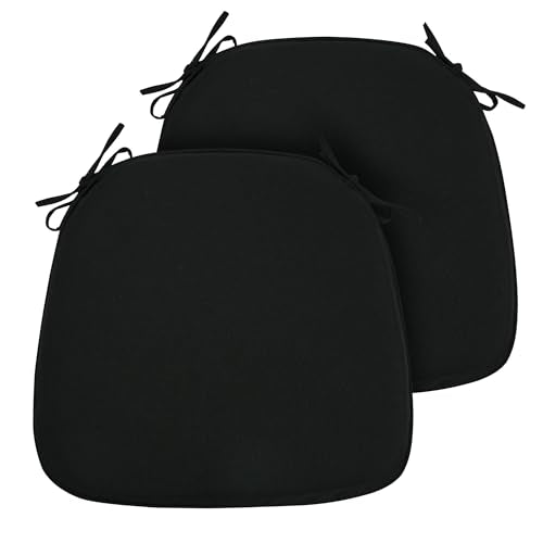 FUNHOME Indoor/Outdoor Chair Cushions Set of 2, 17x16x2Inch-Black | Round Corner Patio Chair Pads with Ties, Water-Resistant, Patio Seat Cushions for Home Garden Furniture Decoration - color: Black, size: Set of 2