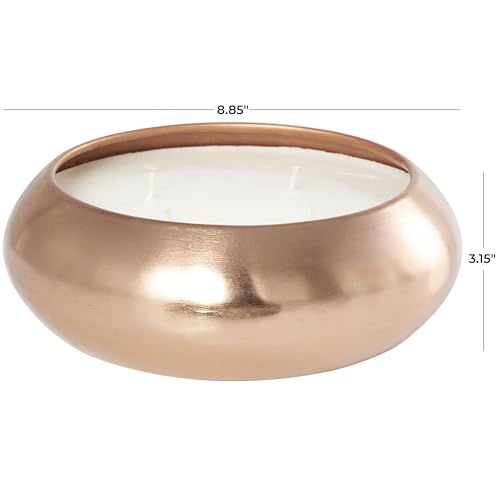 Deco 79 Metal Decorative Candle Tropical Breeze Scented Wide Dome Shaped 60 oz 4 Wick Aromatherapy Candle with White Wax, Wax Aromatherapy Candle 9" x 9" x 3", Copper