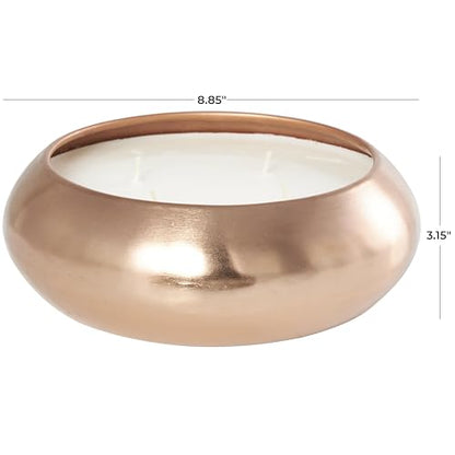 Deco 79 Metal Decorative Candle Tropical Breeze Scented Wide Dome Shaped 60 oz 4 Wick Aromatherapy Candle with White Wax, Wax Aromatherapy Candle 9" x 9" x 3", Copper