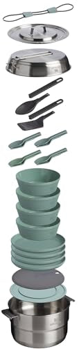 Stanley Wildfare Core 26-Piece Complete Camp Kitchen Cook Set | 4 qt Pot with Lid, 8in Fry Pan | 4 Table Settings, Plates, Bowls, Utensils | Camping Essentials for Your Camp Kitchen | BPA-Free - size: 4 QT