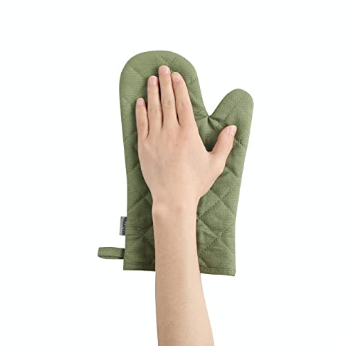 Oven Mitts and Pot Holders 4 pcs Set,High Heat Resistant 500 Degree Extra Thicken Long Kitchen Cotton Oven Glove for Cooking (12 Inch,Green) - color: Cotton-green
