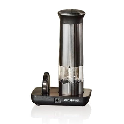 Wine Enthusiast Automatic Compact Wine Bottle Opener and Foil Cutter Set - Fully Electric Corkscrew with Charging Station - Effortlessly Extracts Natural and Synthetic Corks (3-Piece Set)