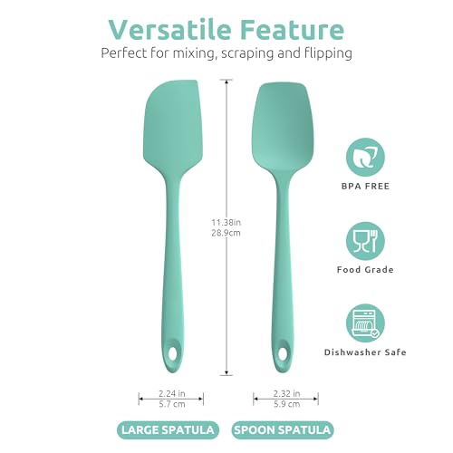 U-Taste 600℉ Heat Resistant Food Grade Non Stick Firm Cooking Tongs Set of 3, and 600ºF Heat Resistant 11.38in Flexible Non-Stick Spatula & Spoon Spatula Set of 2 (Aqua Sky)
