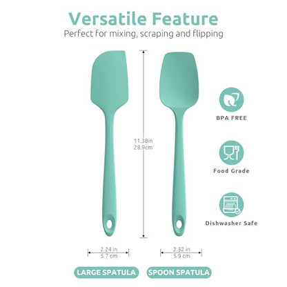 U-Taste 600ºF Silicone Spoon Set 13.3in Solid Slotted 2PCS & Spatula Set Heat Resistant & 600ºF Tongs Set 9 12inch Nonstick Stainless Handle(Aqua Sky)