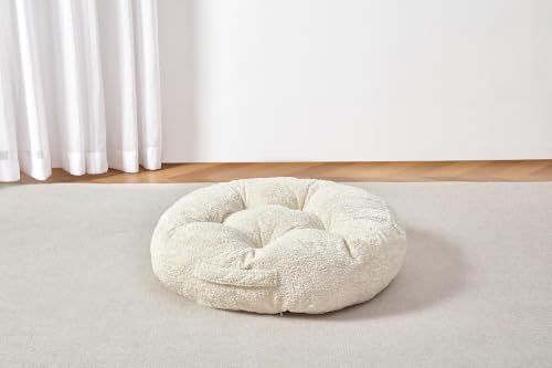 Floor Cushion Pillow, Portable Large | Meditation Adult Sitting Pillow with Handle for Tatami, Living Room & Yoga (1, Round, Fog, 22 x 22 x 6 inches) - color: Round, Fog