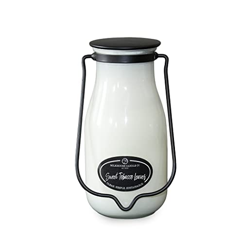 Milkhouse Candle Company Sweet Tobacco Leaves Soy Candle - Honey | Tobacco | Teakwood Scented - 14 oz Milkbottle with Lid, 90+ Hour Burn Time, Made in the USA - size: 14 Oz