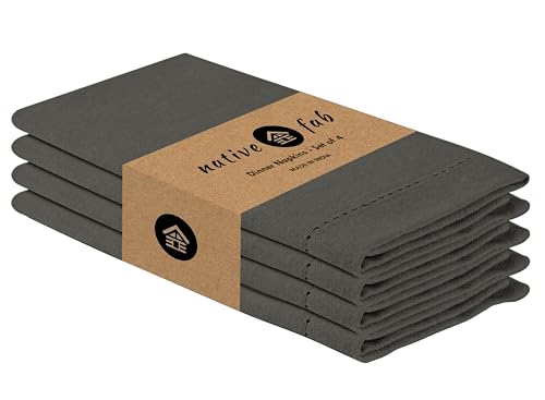 Native Fab Grey Cloth Napkins, Set of 4, 100% Cotton, Hemstitched Mitered Edges 18x18 inch, Soft, Durable, Absorbent, Washable, Hotel Linen Quality - Events, Lunch, Party, Dinner Napkins - Gray - color: Gray, size: 18" x 18" (Set of 4)