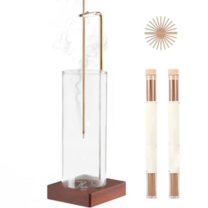 Anti Ash Flying Incense Burner with 80 Pcs Incense Sticks, Wood Incense Holder, Removable Glass Ash Catcher, Incense Burner Holder for Home Decor Meditation Yoga Spa