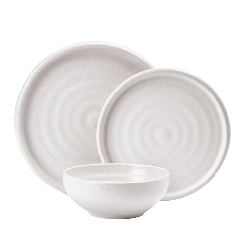 Mikasa Declan 12 Piece Stoneware Dinnerware Set, Service for 4, Modern Plate and Bowl with High Rims for Everyday Use, Beige