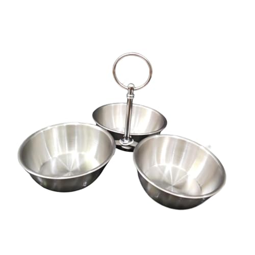 Snack Serving Bowl, 3 Compartment Stainless Steel Snack Stand with Bowls, Divided Serving Tray for Candy Dessert Snacks, Silver
