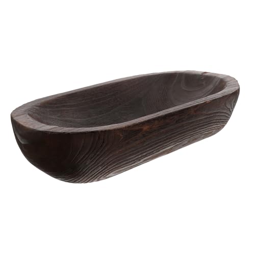 GLEAVI Wooden Dough Bowl Decor Rustic Centerpiece for Kitchen Counter Farmhouse Decorative Bowl for Cozy Home Decor for Dining Table - color: Dark Brown