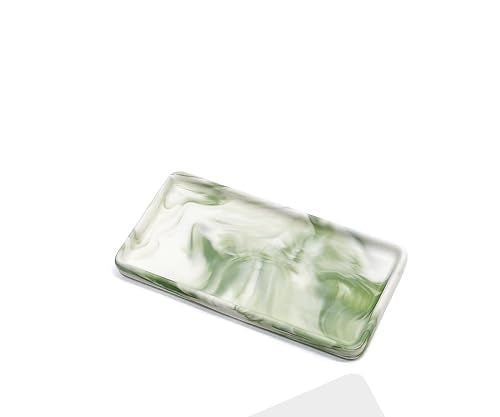 6.4" Porcelain Small Bathroom Narrow Mini Tray - Green | Tiny, Ceramic Countertop and Vanity Tray for Cosmetics, Perfume, Jewelry, Candle - Kitchen Soap Tray for Counter - color: Green, size: 6.4" x 3" x 0.5"